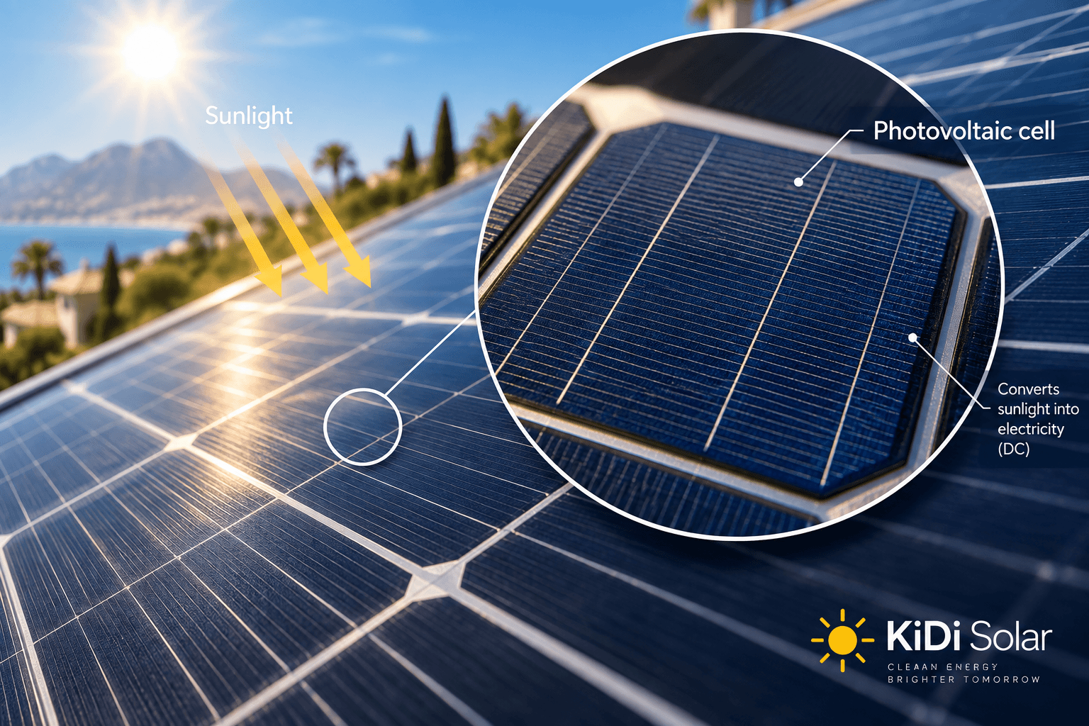 Vista en primer plano de células fotovoltaicas dentro de un panel solar