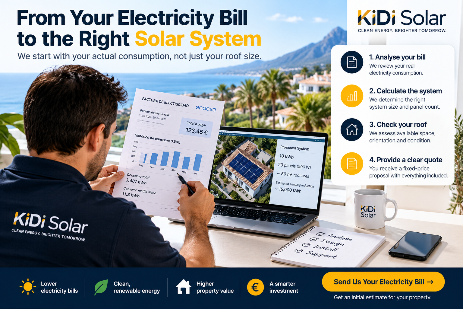Electricity bill analysis for solar system sizing in Spain